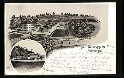 Lithographie Münsingen, Truppen-Übungsplatz, Casino