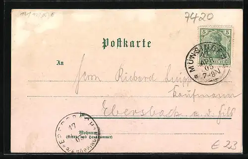 Lithographie Münsingen, Hardt Hotel, Casino, Ludwigshöhe, Truppenübungsplatz, Baracken