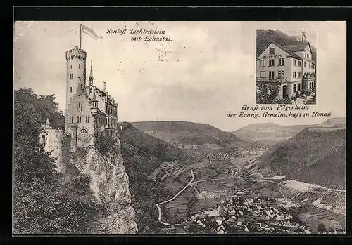 AK Honau /Echaztal, Schloss Lichtenstein, Totalansicht, Pilgerheim der Evgl. Gemeinschaft