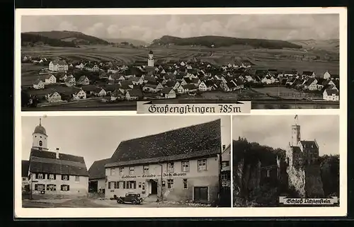 AK Grossengstingen, Gasthaus zur Traube, Gesamtansicht, Schloss Lichtenstein