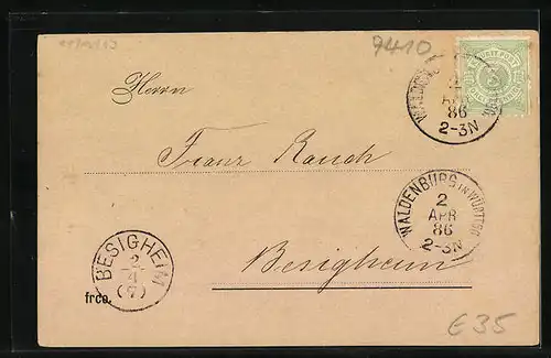 Vorläufer-AK Reutlingen, 1886, Reise-Avis von W. Böcklein, Wollen- & baumw. Garne, Posamentir- und Kurzwaren