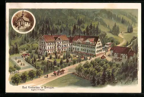 Künstler-AK Bad Kirnhalden / Breisgau, Blick auf das Hotel Bad Kirnhalden, Kapelle