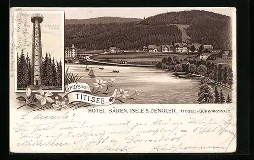 Lithographie Titisee-Neustadt, Hotel Bären und der Hochfirstturm