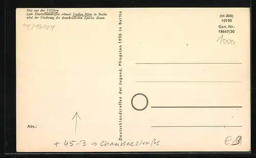 AK Berlin, Stadion Mitte Chausseestrasse, von den FDJlern errichtet
