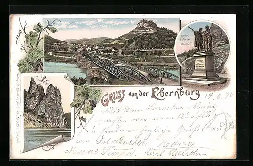 Lithographie Ebernburg, Totalansicht mit Rheingrafenstein