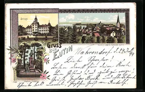 Lithographie Eutin, Schloss, Weber Denkmal