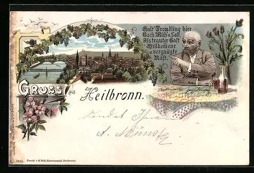 Lithographie Heilbronn, Panorama und Oberbürgermeister