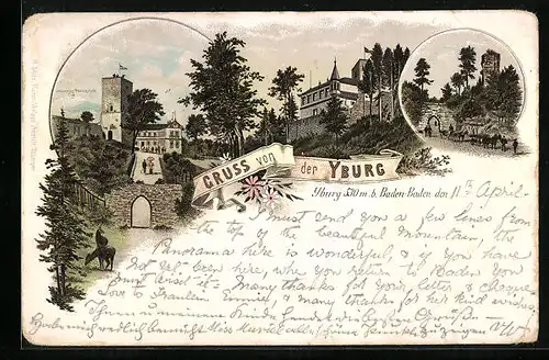 Lithographie Baden-Baden, Ansichten der Yburg