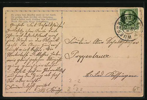 AK Bayern, Einführung der neuen Briefmarken 1916, Briefmarken auf Beinen, Posthorn