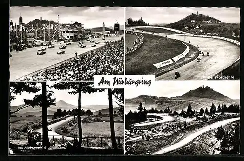 AK Nürburgring mit Start, Nordkehre, Karussel und Metzgesfeld, Autorennen