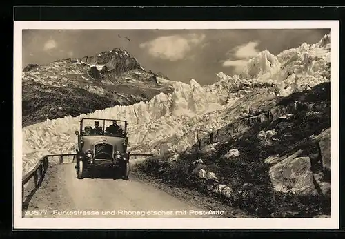 AK Furkastrasse und Rhonegletscher mit Postauto