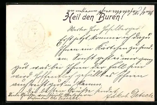 Präge-AK Paul Krüger, Heil den Buren, Burenkrieg