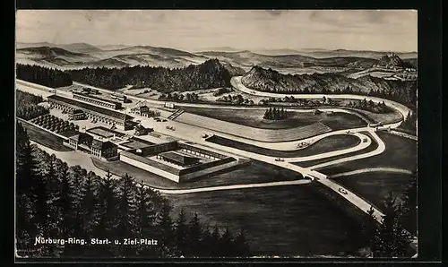 AK Nürburg-Ring, Start- und Zielplatz aus der Vogelschau
