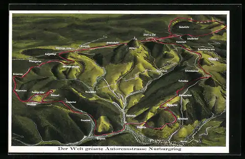 Künstler-AK Nürburgring mit Ortsbezeichnungen