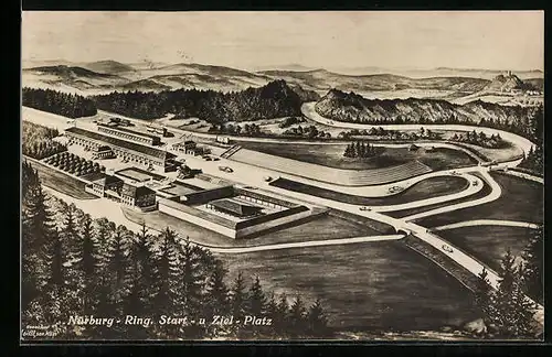 AK Nürburg-Ring, Start- und Zielplatz aus der Vogelschau