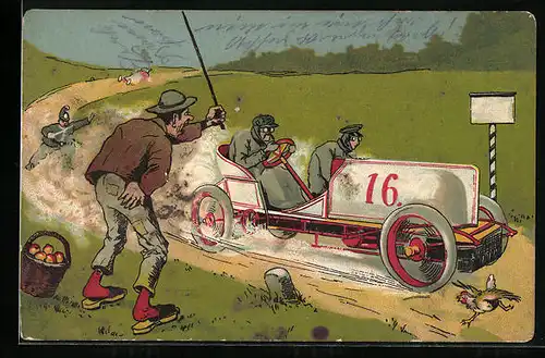 Künstler-AK Polizist versucht Autoraser aufzuhalten