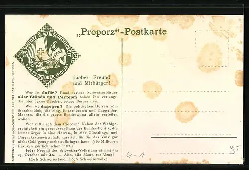 Künstler-AK Majorz und Proporz, Für Proporz & Wahlgerechtigkeit 1910, Arbeiterbewegung