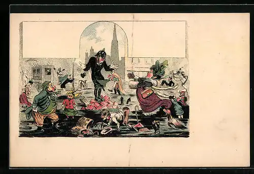 Künstler-AK Polizist auf Trümmerhaufen sicher vor dem Hochwasser