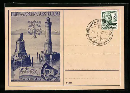 AK Lindau, Briefmarken-Ausstellung 1947, Hafeneinfahrt