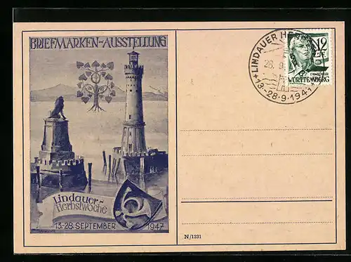 AK Lindau / Bodensee, Briefmarken-Ausstellung zur Herbstwoche 1947, Hafeneinfahrt
