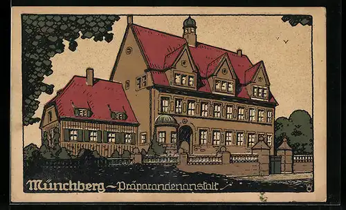 Steindruck-AK Münchberg, Präparandenanstalt