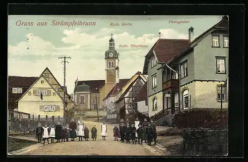 AK Strümpfelbrunn, Postagentur, Kath. Pfarrhaus