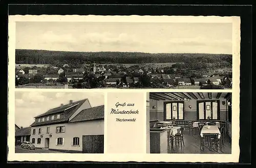 AK Mündersbach i. Westerwald, Totalansicht, Gasthof und Pension Pfeiffer-Bell