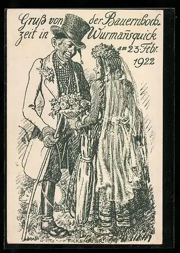 Künstler-AK Wurmannsquick, Gruss von der Bauerhochzeit am 23. Februar 1922