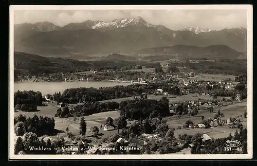 AK Winklern, Ortsansicht aus der Vogelschau mit Velden u. Wörthersee