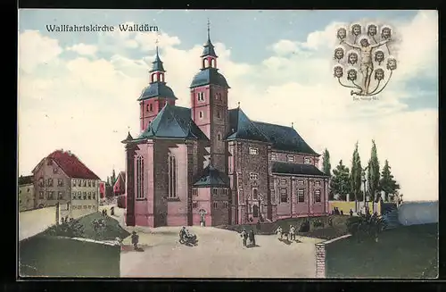 AK Walldürn, Wallfahrtskirche mit Besuchern