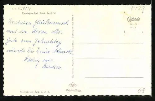 AK Dettingen bei Urach, Ortsansicht vom Flugzeug aus