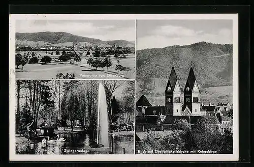 AK Offenburg, Zwingeranlage, Dreifaltigkeitskirche mit Rebgebirge