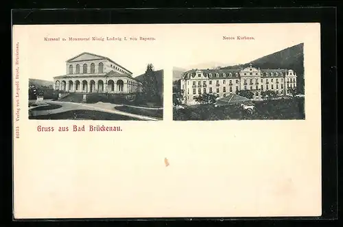 AK Bad Brückenau, Kursaal und Monument König Ludwig I. von Bayern, Neues Kurhaus