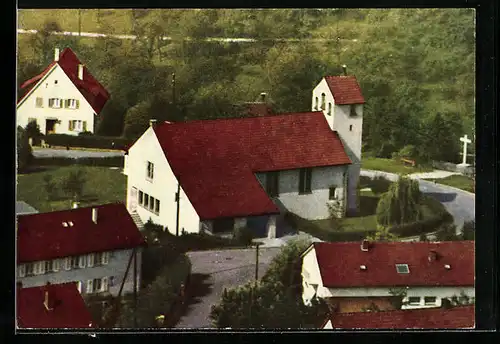 AK Wernau /Neckar, Ortspartie mit ev. Kirche aus der Vogelschau