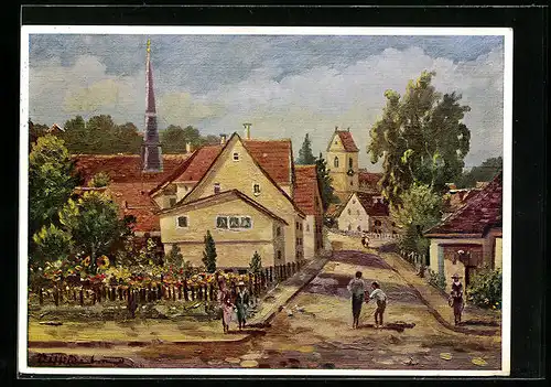 Künstler-AK Reichenbach /Fils, Paulinenstrasse mit Kirche