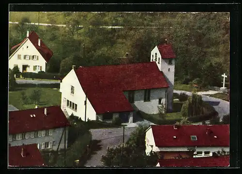 AK Wernau a. N., Ev. Kirche mit Umgebung aus der Vogelschau