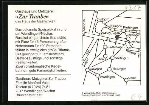 AK Wendlingen, Gasthof-Metzgerei zur Traube, Brückenstrasse 21