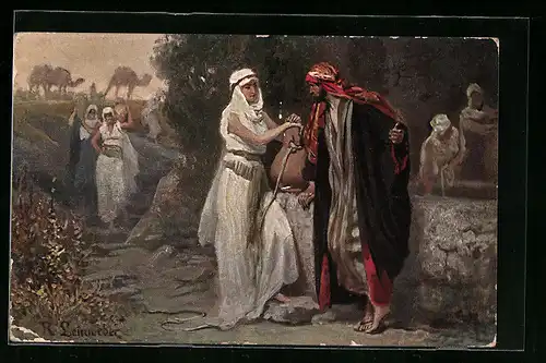 AK Rebekka am Brunnen, Buch Mose I. 24, 10-15