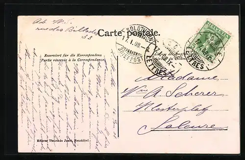 Passepartout-AK Locle, Strassenpartie mit Kirche, Blumen