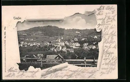 Passepartout-AK Teufen, Gesamtansicht aus der Vogelschau