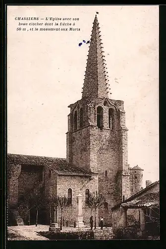 AK Chassiers, L`Eglise avec son beau clocher