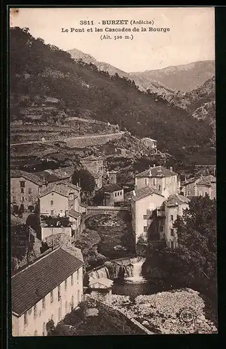 AK Burzet, Le Pont et les Cascades de la Bourge