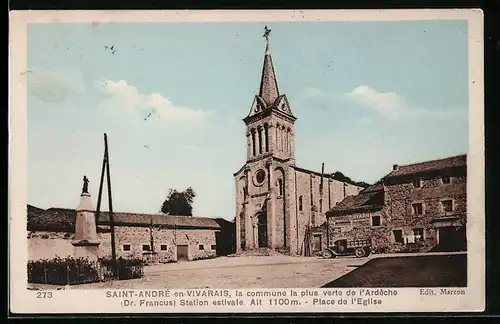 AK Saint-André-en-Vivarais, la commune la plus verte de l`Ardêche, Place de l`Eglise
