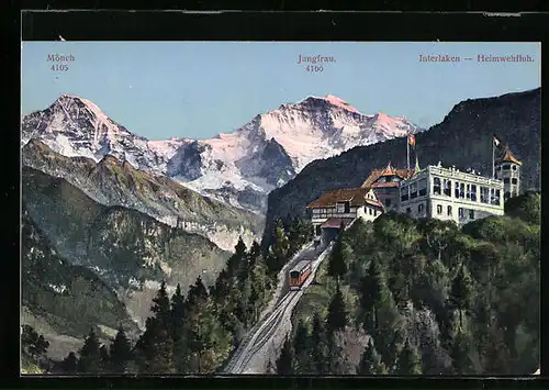 AK Interlaken, Heimwehfluh, Bergbahn, Mönch, Jungfrau