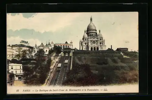 AK Paris, La Basilique du Sacré-Coeur de Montmartre et le Funiculaire, Bergbahn