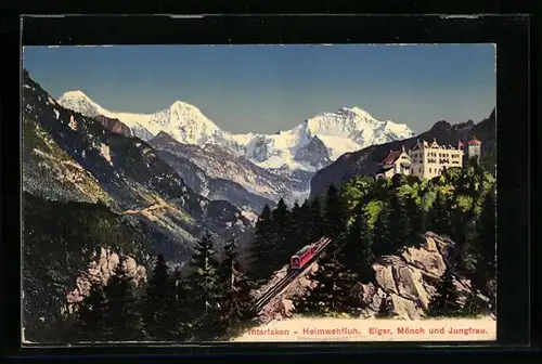 AK Interlaken, Heimwehfluh, Bergbahn, Eiger, Mönch, Jungfrau