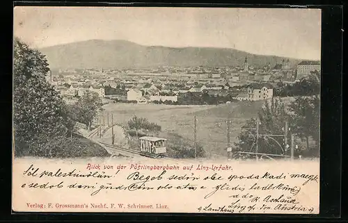 AK Linz-Urfahr, Blick von der Pöstlingbergbahn