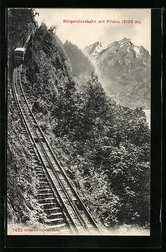 AK Bürgenstockbahn mit Pilatus, Bergbahn