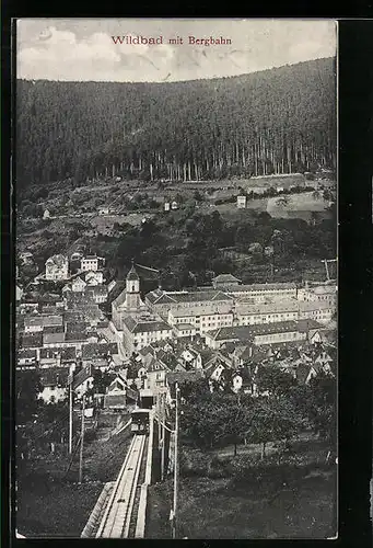 AK Wildbad, Ortsansicht mit Bergbahn