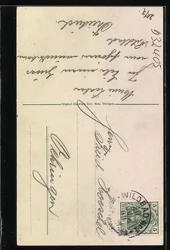 AK Wildbad, Ortsansicht mit Bergbahn